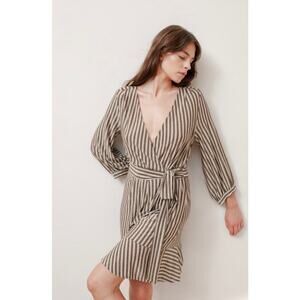 Momoni Metallic Gold Stripped Wrap Dress Long Sleeve Italian Medium Brown
